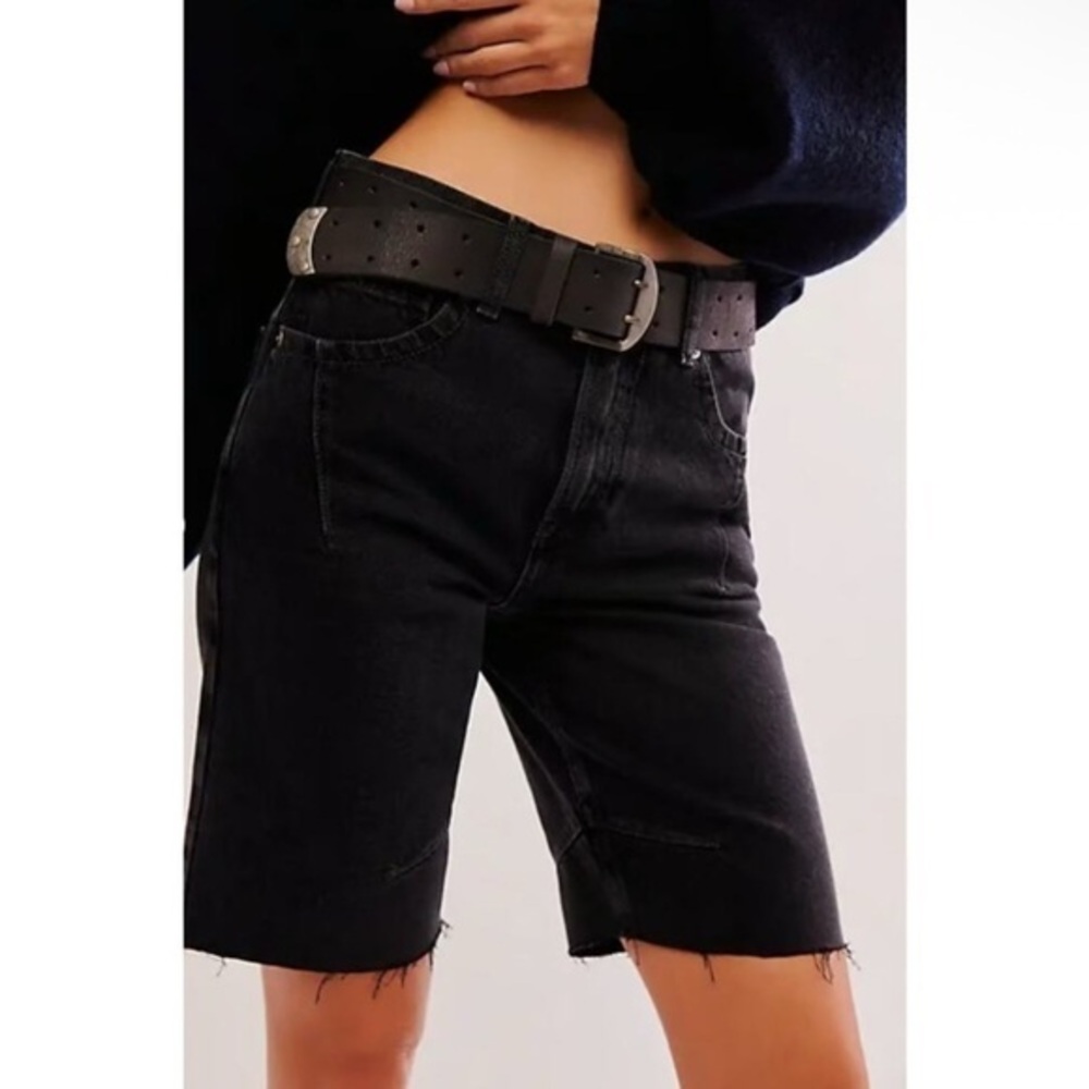 NEW Free People Ghost Town Black Denim Bermuda Short Boho Grunge Festival Sz 24